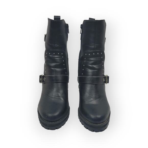 Krush Ankle Chunky Heeled Boots Black Silver Studs Size 5 Gothic Witchy Rocker - Picture 2 of 9